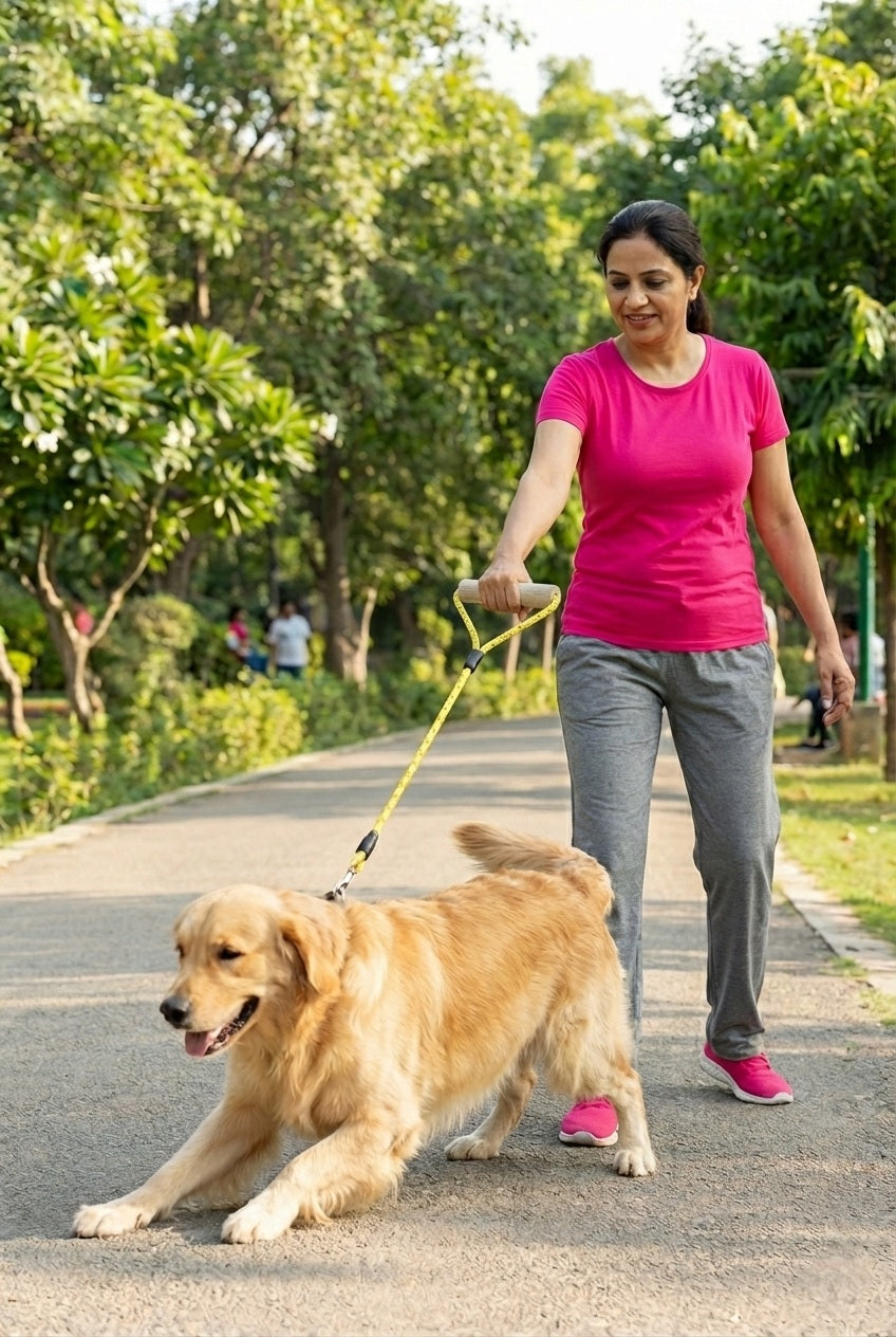 Teak Wood Surfboard Handle Rope Leash For Dog - Yellow - 5 ft