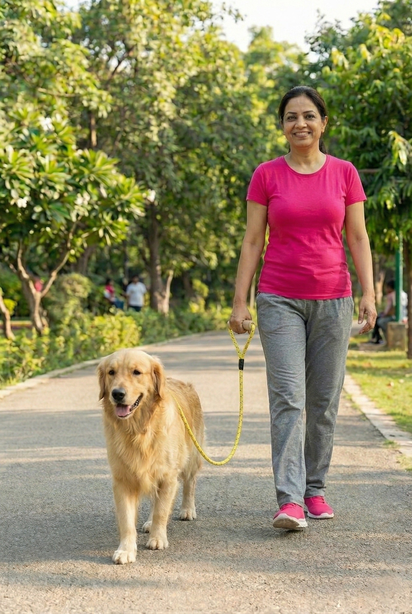 Teak Wood Surfboard Handle Rope Leash For Dog - Yellow - 5 ft