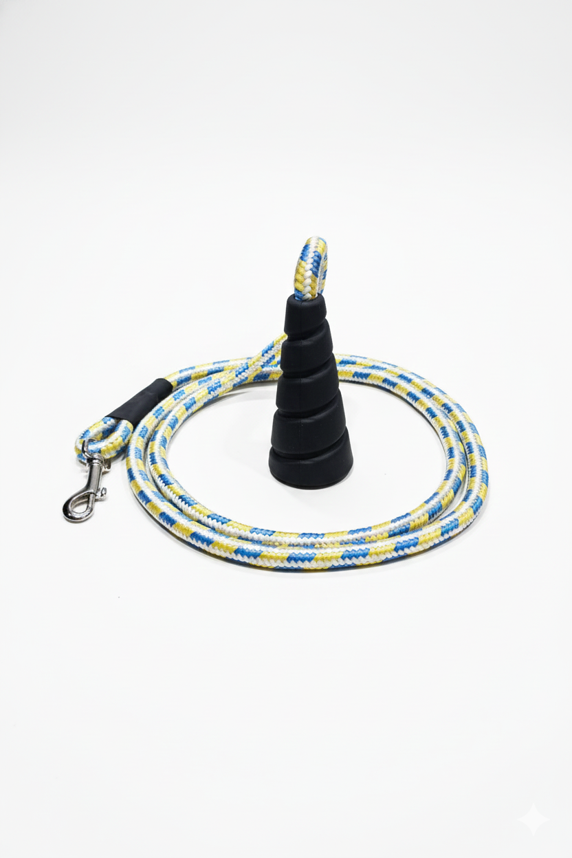 Ergonomic Rope Leash For Dog - Tri Color Blue Yellow Off white- 5 ft