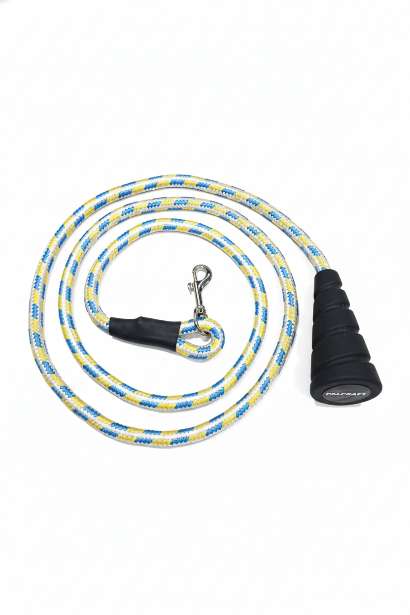 Ergonomic Rope Leash For Dog - Tri Color Blue Yellow Off white- 5 ft