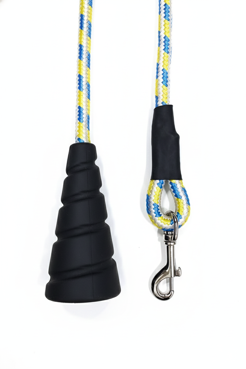 Ergonomic Rope Leash For Dog - Tri Color Blue Yellow Off white- 5 ft