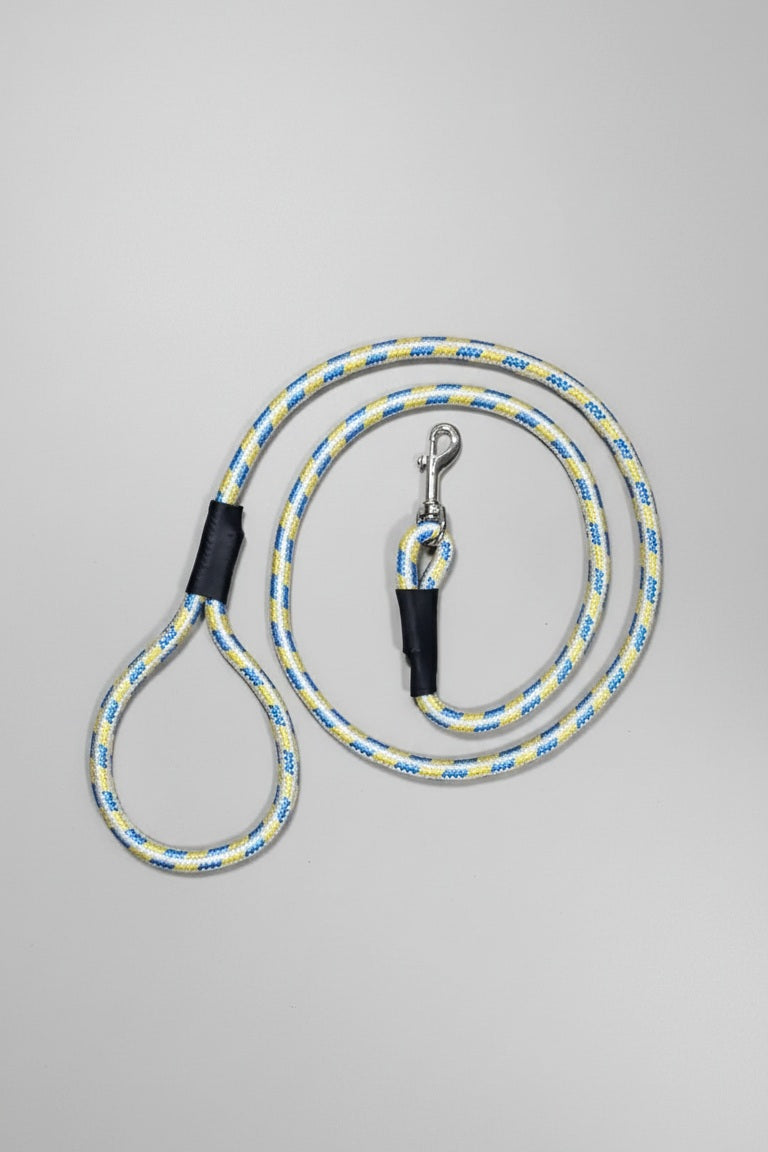 Rope Leash For Dog - Tri Color Blue Yellow Off White - 5 ft