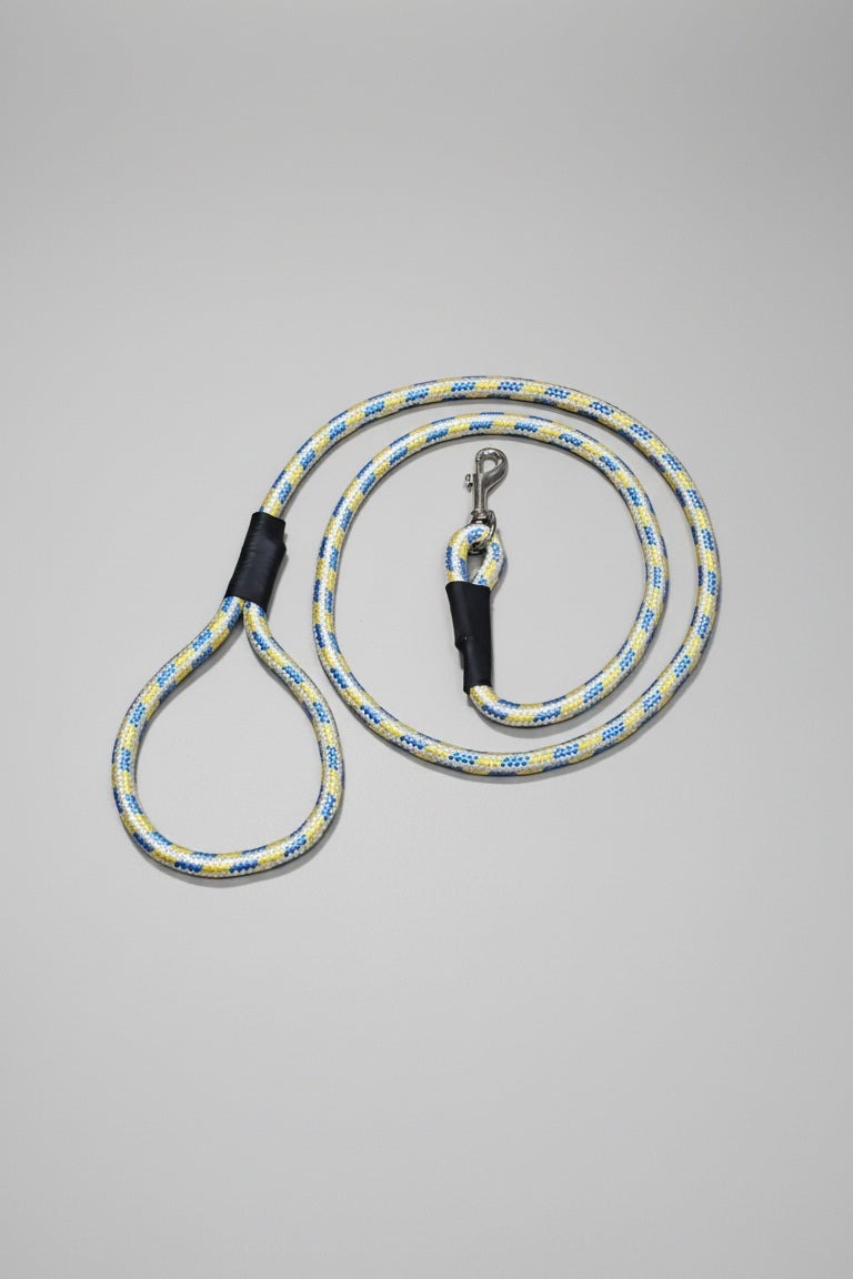 Rope Leash For Dog - Tri Color Blue Yellow Off White - 5 ft