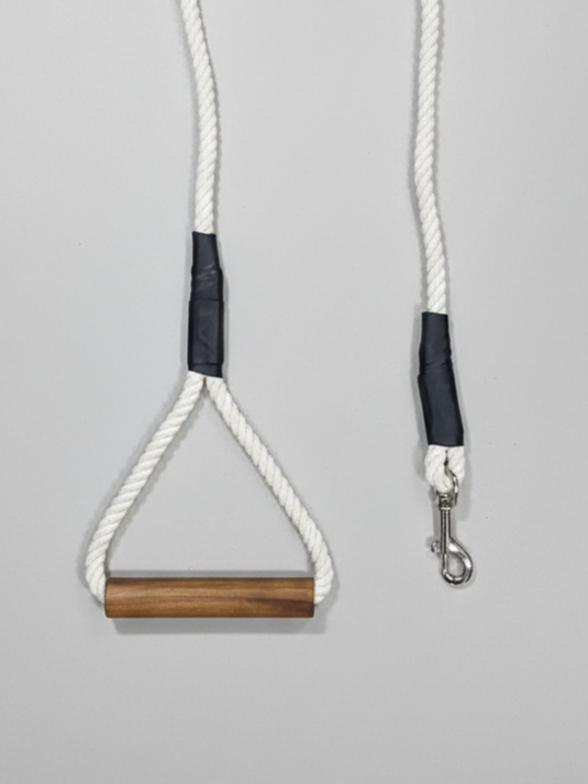 Teak Wood Surfboard Handle Rope Leash For Dog - Cotton White - 5 ft