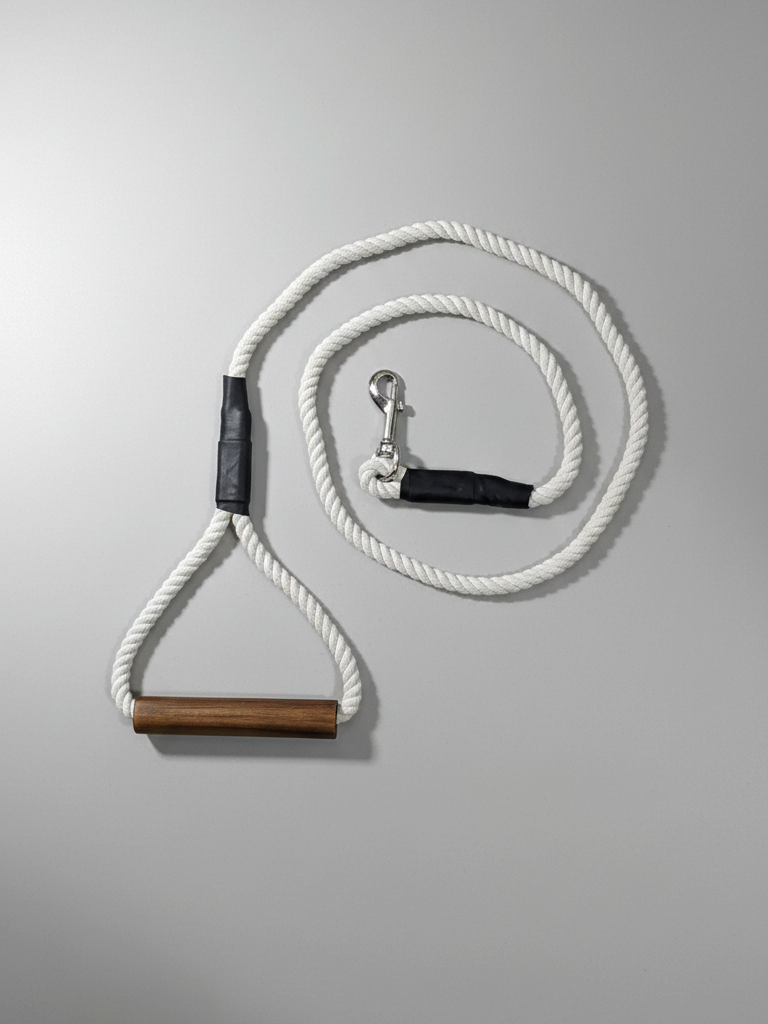 Teak Wood Surfboard Handle Rope Leash For Dog - Cotton White - 5 ft