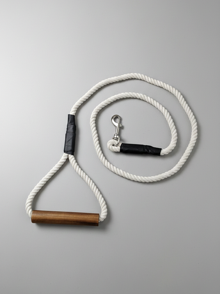 Teak Wood Surfboard Handle Rope Leash For Dog - Cotton White - 5 ft