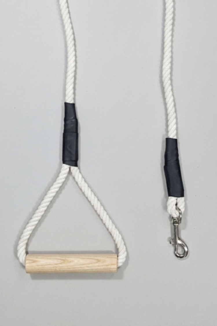 Wooden Surfboard Handle Rope Leash For Dog - Cotton White