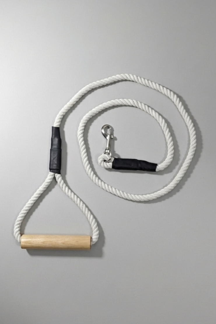 Wooden Surfboard Handle Rope Leash For Dog - Cotton White