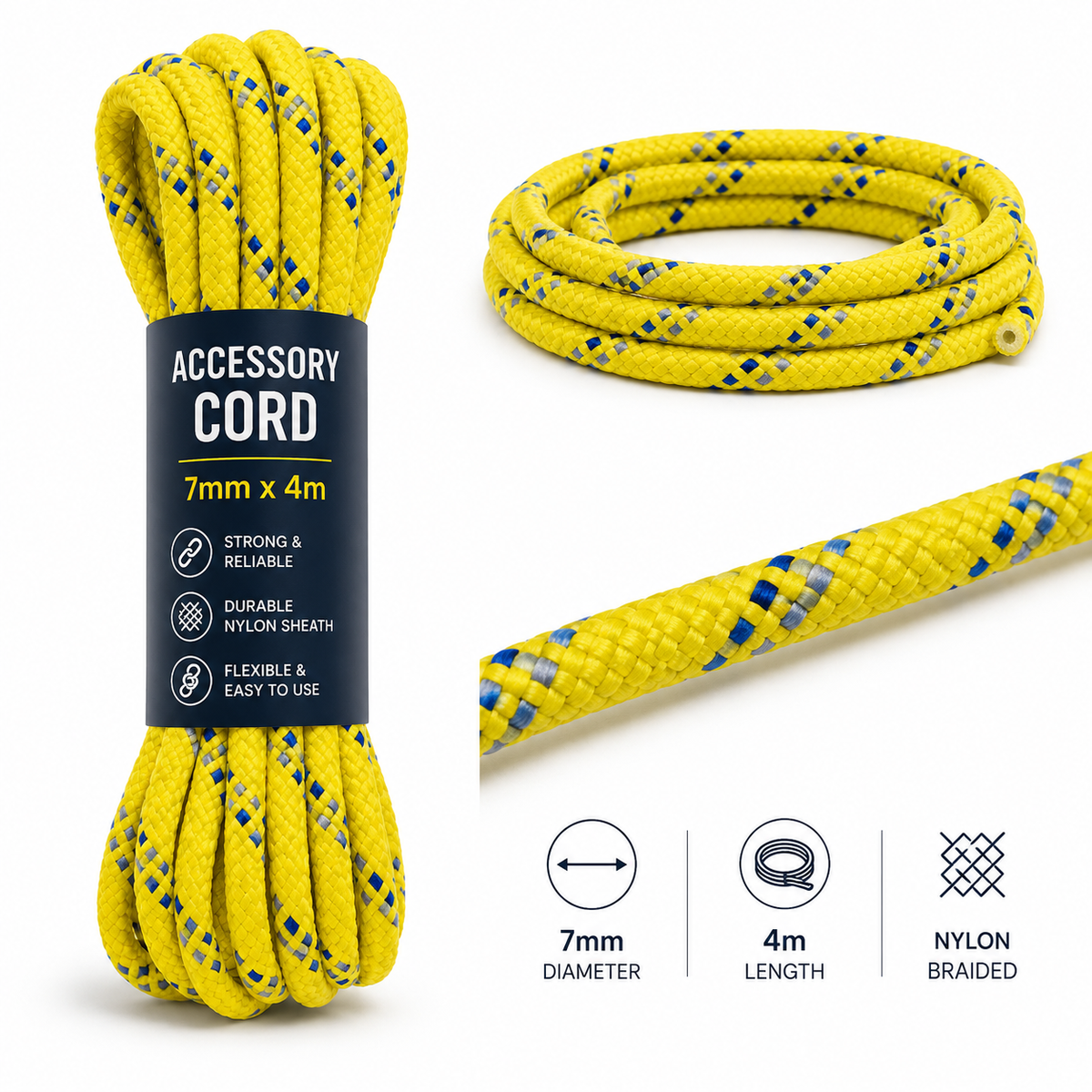 7 mm x 4 m - Accessory Carrying Cord for Climbing Yellow
