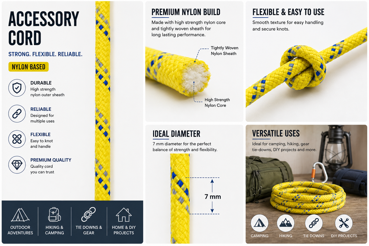 7 mm x 4 m - Accessory Carrying Cord for Climbing Yellow